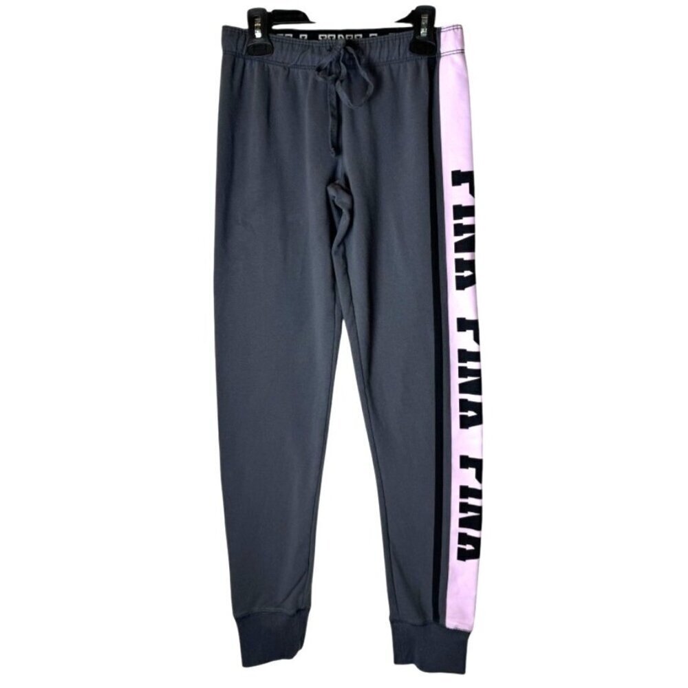 Victoria's Secret Pink Pants Women XS‎ Gray Pink Logo Elastic Waist Joggers Y2K